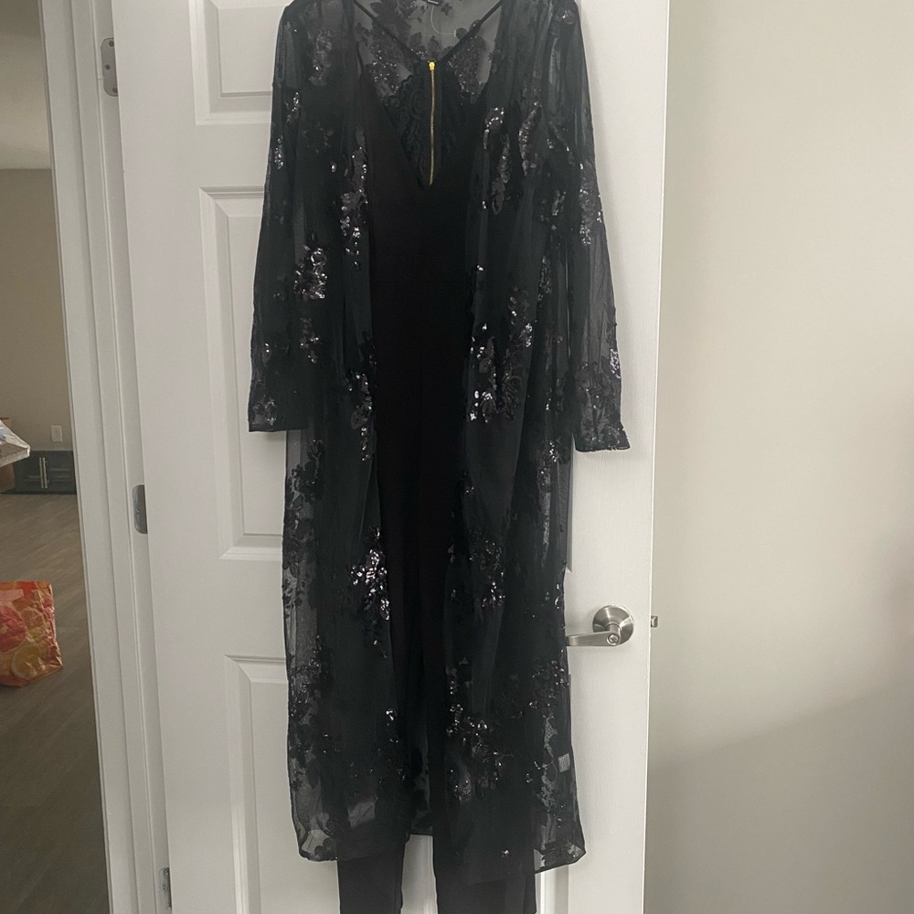 Black Sheer Floral Embroidered Duster